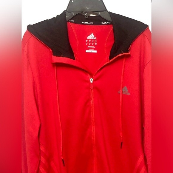 Adidas Climalite Red & Black Zip Jacket Coat Activewear Athletic Woman’s Medium - Picture 1 of 7